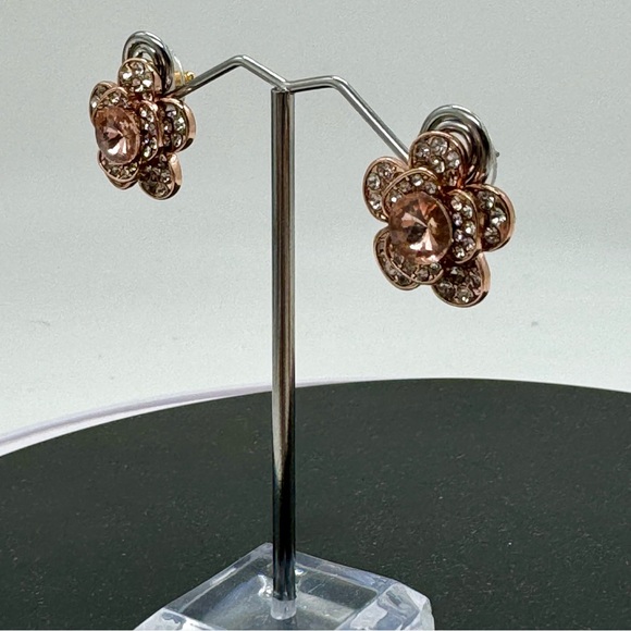 Rose Gold Crystal Flower Post Earrings Made With Swarovski Crystals - Picture 6 of 16